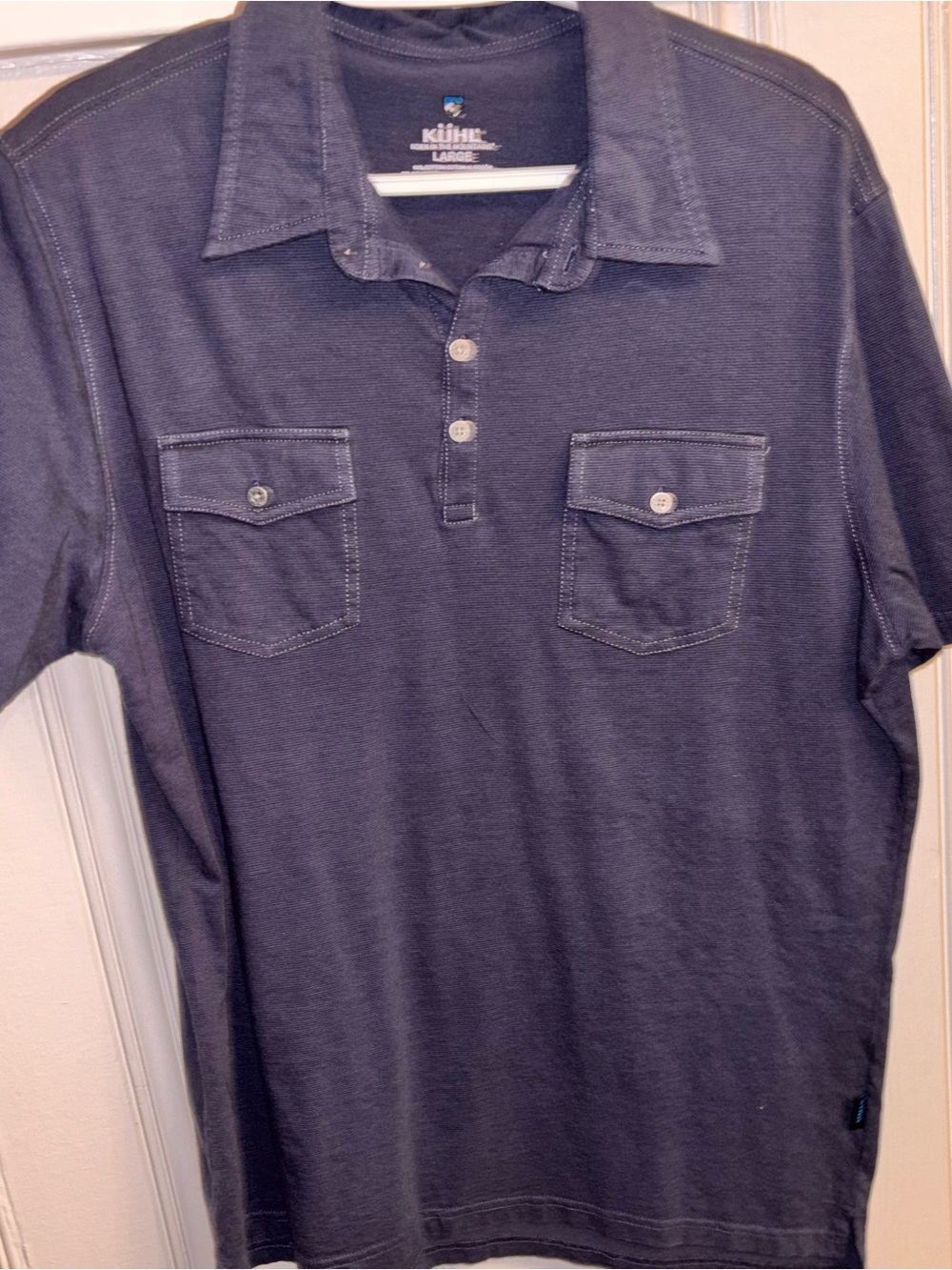 Kuhl Men’s Large Navy Blue Short Sleeve Double chest Pocket Polo Shirt